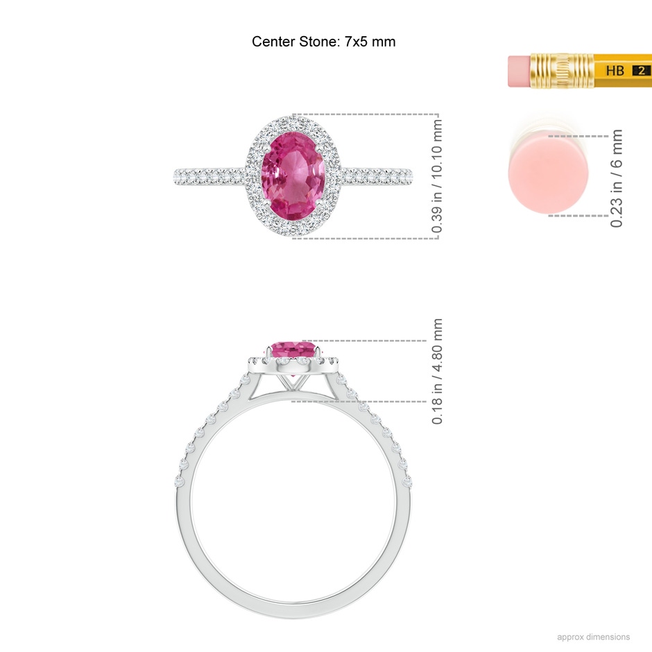 7x5mm AAAA Oval Pink Sapphire Halo Ring with Diamond Accents in P950 Platinum ruler