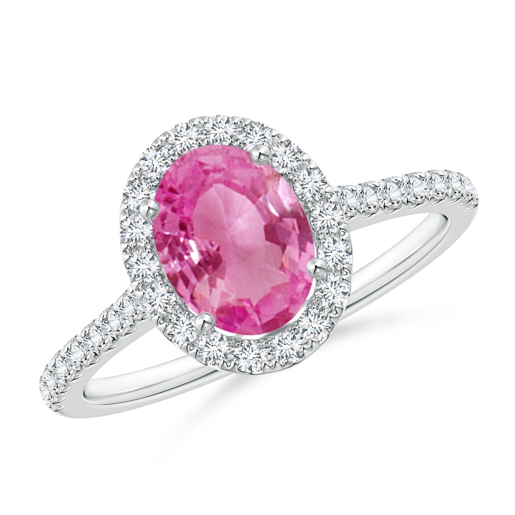 8x6mm AAA Oval Pink Sapphire Halo Ring with Diamond Accents in 10K White Gold 