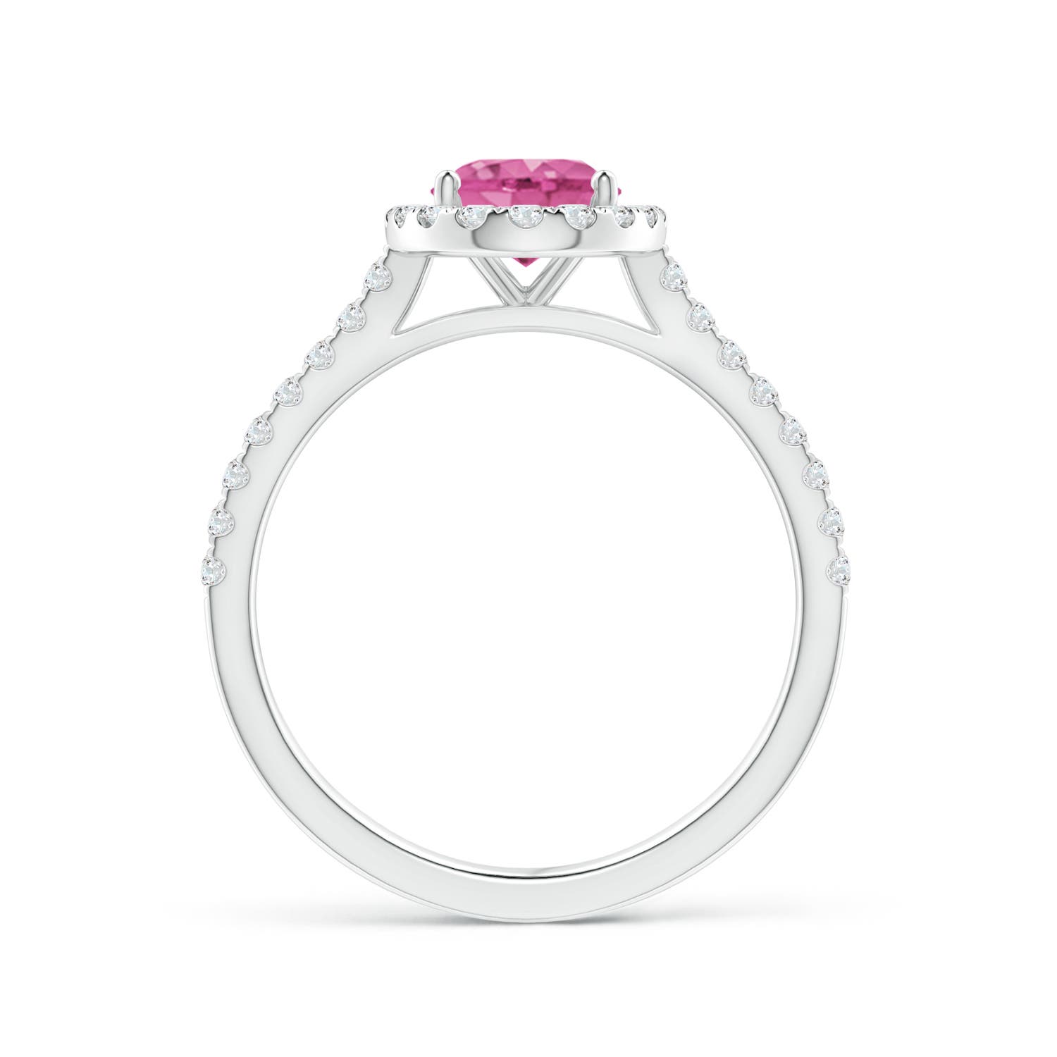 8x6mm AAA Oval Pink Sapphire Halo Ring with Diamond Accents in White Gold - side 3