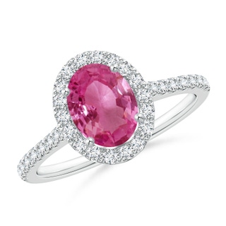 8x6mm AAAA Oval Pink Sapphire Halo Ring with Diamond Accents in P950 Platinum