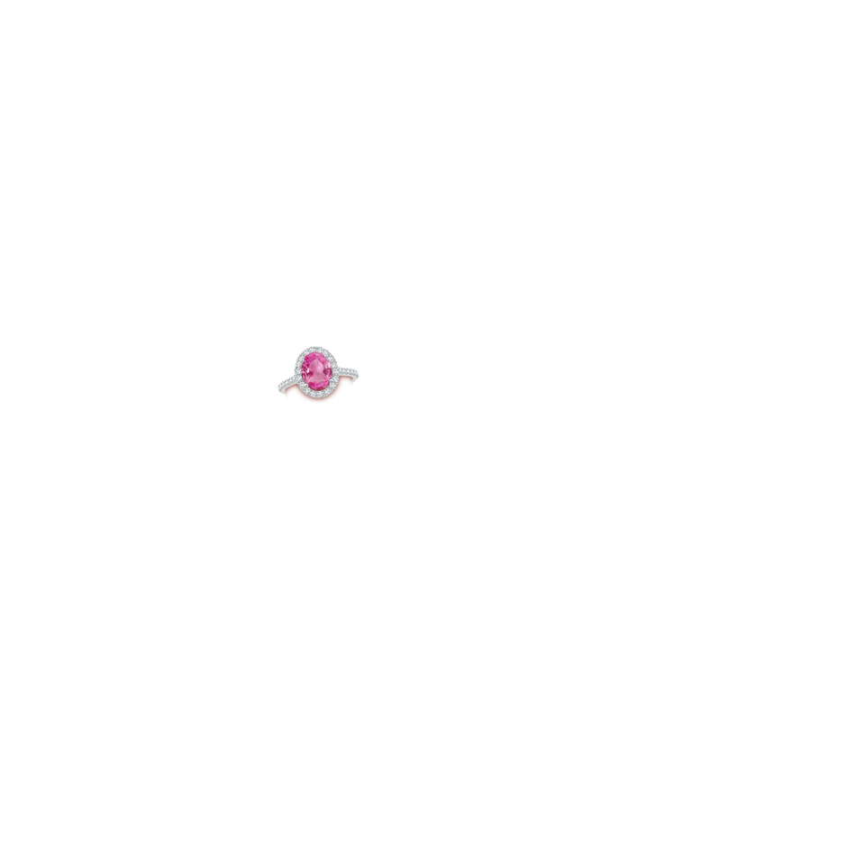 9x7mm AAA Oval Pink Sapphire Halo Ring with Diamond Accents in P950 Platinum hand