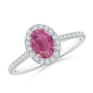 7x5mm AAA Oval Pink Tourmaline Halo Ring with Diamond Accents in P950 Platinum