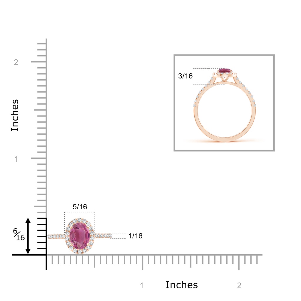 7x5mm AAA Oval Pink Tourmaline Halo Ring with Diamond Accents in Rose Gold Product Image