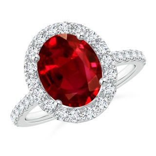 10x8mm AAAA Oval Ruby Halo Ring with Diamond Accents in P950 Platinum