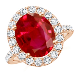 12x10mm AAA Oval Ruby Halo Ring with Diamond Accents in Rose Gold