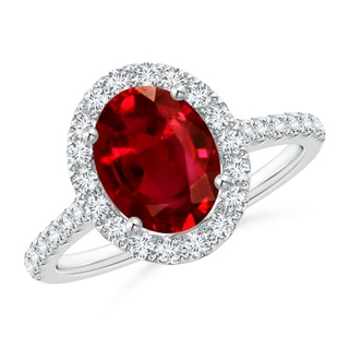 9x7mm AAAA Oval Ruby Halo Ring with Diamond Accents in P950 Platinum