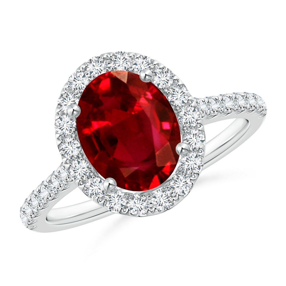 9x7mm AAAA Oval Ruby Halo Ring with Diamond Accents in P950 Platinum 