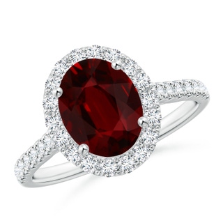 9.2x6.9mm AAAA GIA Certified Oval Ruby Halo Ring with Diamonds in 18K White Gold