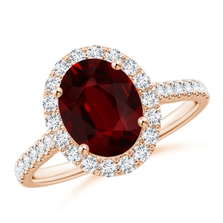 9.2x6.9mm AAAA GIA Certified Oval Ruby Halo Ring with Diamonds in Rose Gold