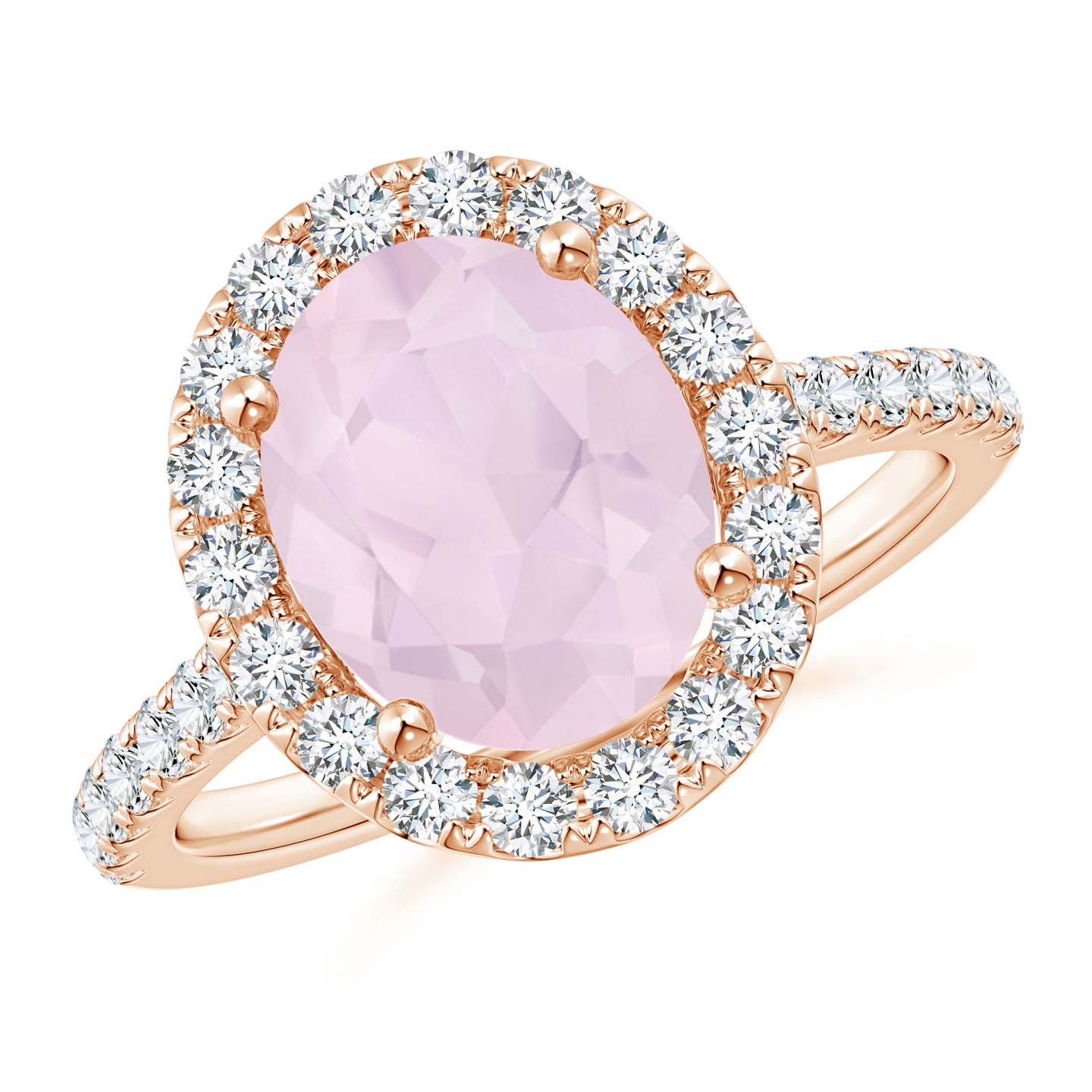 Oval Rose Quartz Halo Ring with Diamond Accents