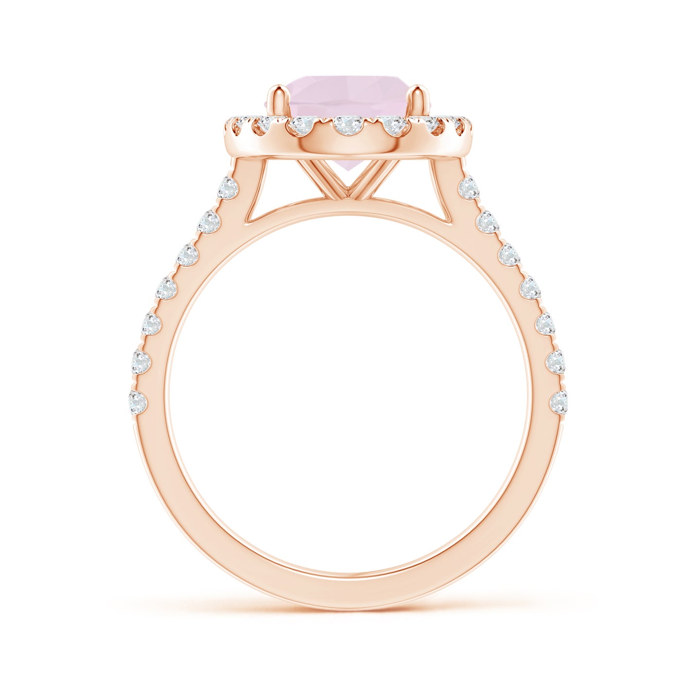Oval Rose Quartz Halo Ring with Diamond Accents