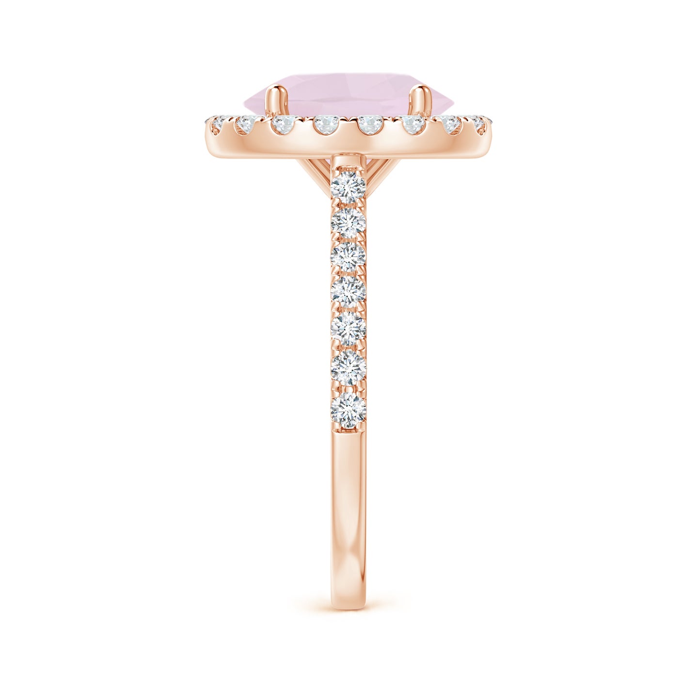Oval Rose Quartz Halo Ring with Diamond Accents