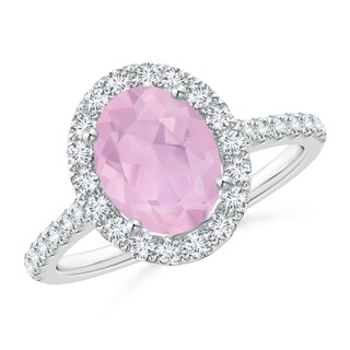 9x7mm AAAA Oval Rose Quartz Halo Ring with Diamond Accents in P950 Platinum