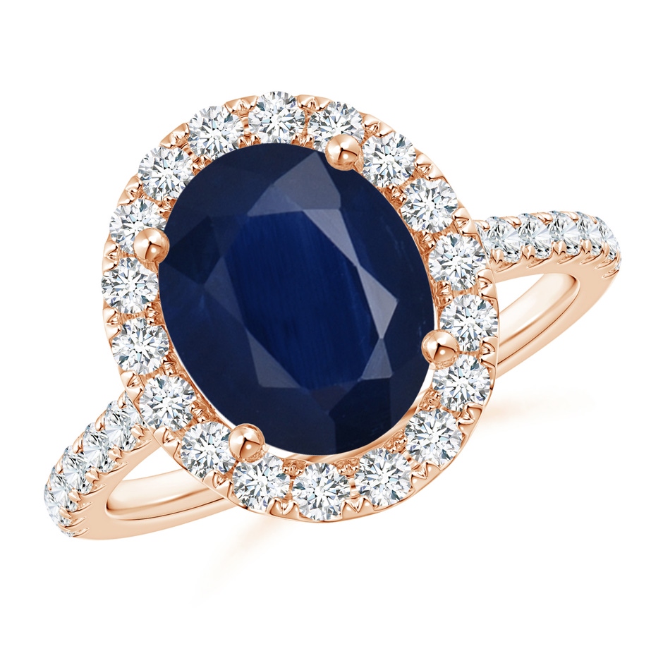 10x8mm A Oval Sapphire Halo Ring with Diamond Accents in Rose Gold 