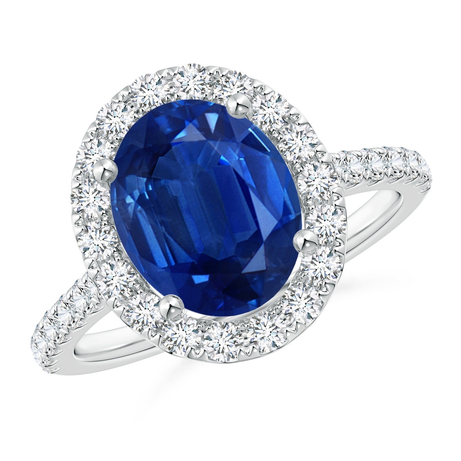 10x8mm AAA Oval Sapphire Halo Ring with Diamond Accents in White Gold 