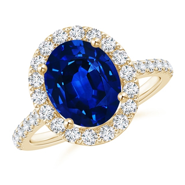 Oval Blue Sapphire and Diamond Halo Ring | Angara