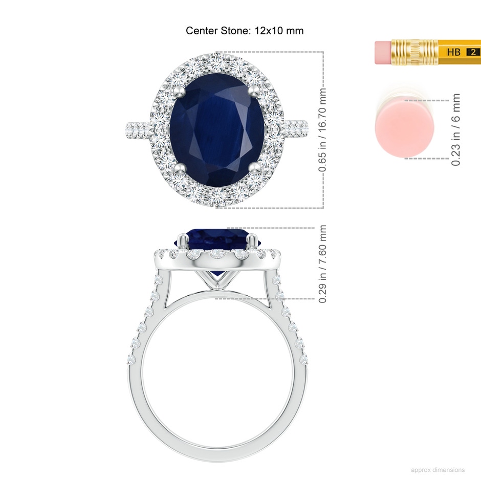 12x10mm A Oval Sapphire Halo Ring with Diamond Accents in P950 Platinum ruler