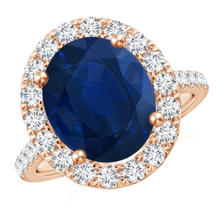 12x10mm AA Oval Sapphire Halo Ring with Diamond Accents in 9K Rose Gold