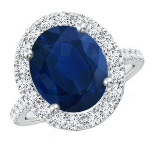 12x10mm AA Oval Sapphire Halo Ring with Diamond Accents in P950 Platinum