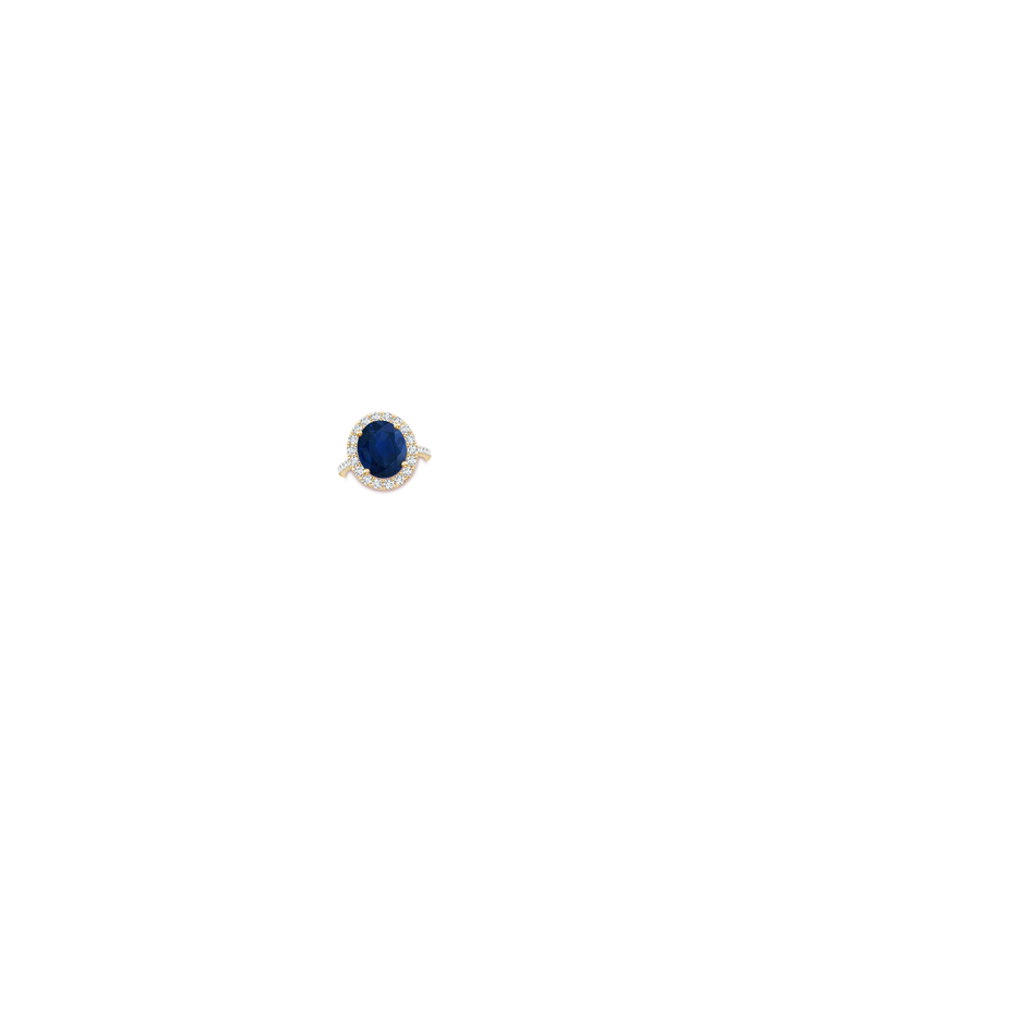 12x10mm AA Oval Sapphire Halo Ring with Diamond Accents in Yellow Gold hand