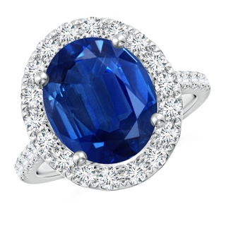 12x10mm AAA Oval Sapphire Halo Ring with Diamond Accents in P950 Platinum