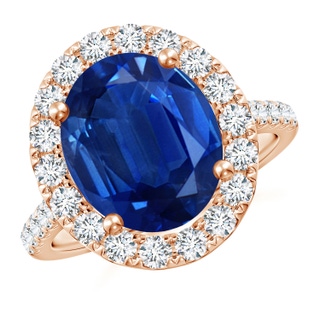 12x10mm AAA Oval Sapphire Halo Ring with Diamond Accents in Rose Gold