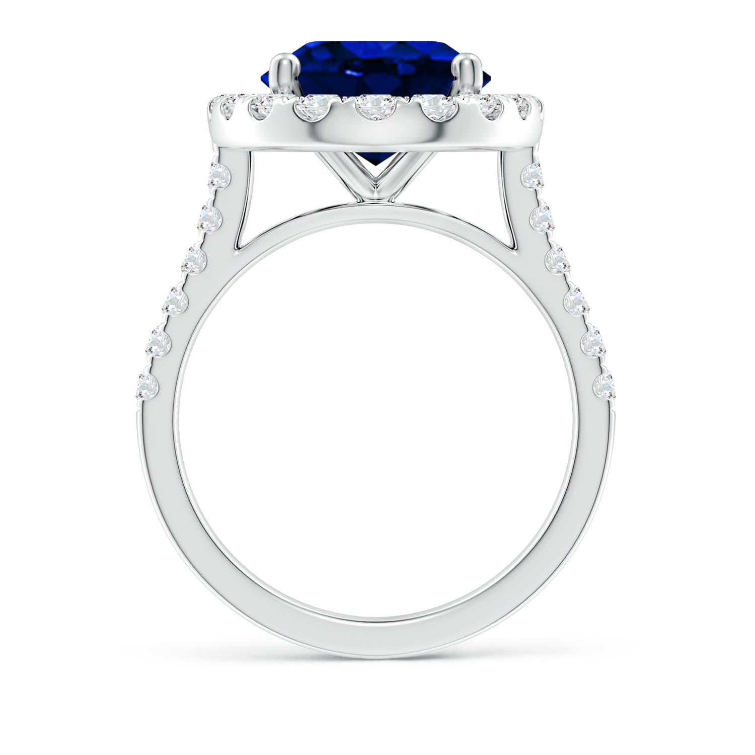12x10mm AAAA Oval Sapphire Halo Ring with Diamond Accents in P950 Platinum