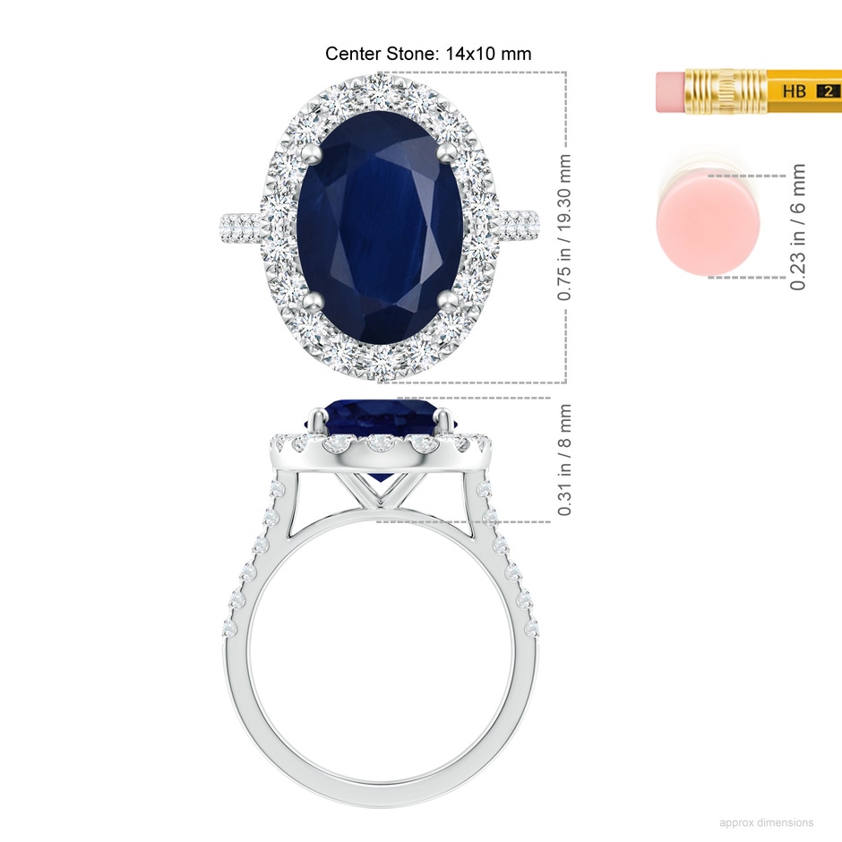 14x10mm A Oval Sapphire Halo Ring with Diamond Accents in P950 Platinum ruler