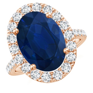 14x10mm AA Oval Sapphire Halo Ring with Diamond Accents in Rose Gold