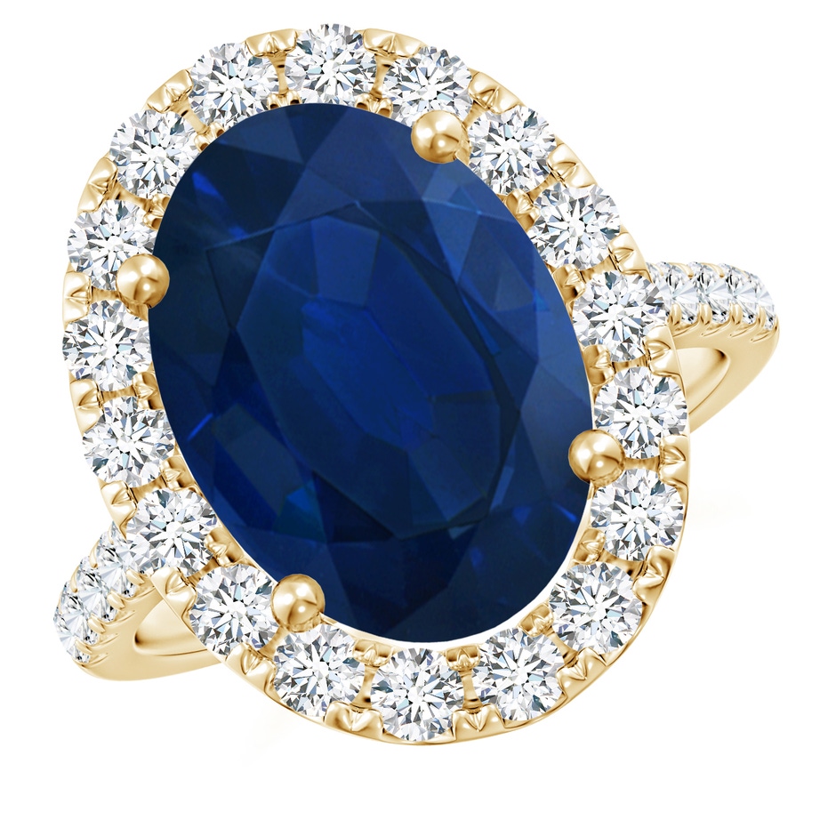 14x10mm AA Oval Sapphire Halo Ring with Diamond Accents in Yellow Gold 