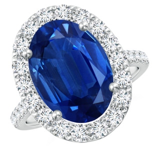 14x10mm AAA Oval Sapphire Halo Ring with Diamond Accents in P950 Platinum