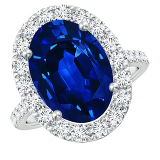 14x10mm Lab-Grown Oval Sapphire Halo Ring with Diamond Accents in P950 Platinum