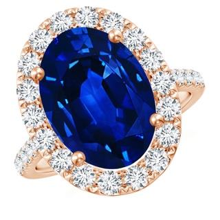 14x10mm Lab-Grown Oval Sapphire Halo Ring with Diamond Accents in Rose Gold