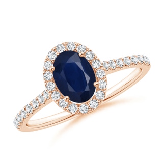 7x5mm A Oval Sapphire Halo Ring with Diamond Accents in 9K Rose Gold