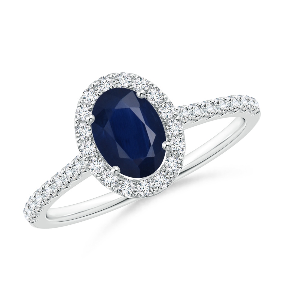 7x5mm A Oval Sapphire Halo Ring with Diamond Accents in White Gold 
