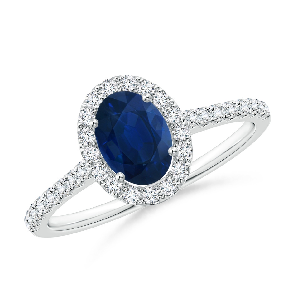 7x5mm AA Oval Sapphire Halo Ring with Diamond Accents in White Gold 