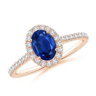7x5mm AAA Oval Sapphire Halo Ring with Diamond Accents in Rose Gold