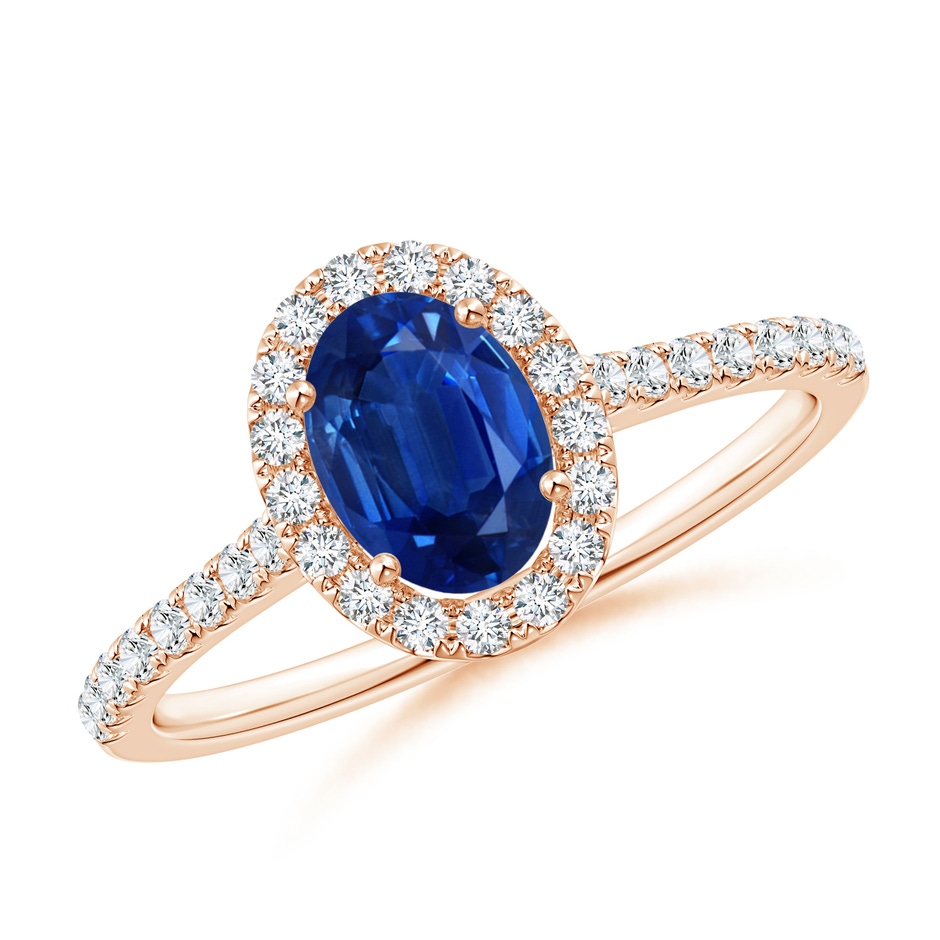 7x5mm AAA Oval Sapphire Halo Ring with Diamond Accents in Rose Gold 