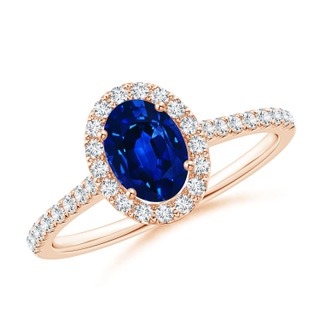 7x5mm AAAA Oval Sapphire Halo Ring with Diamond Accents in 9K Rose Gold