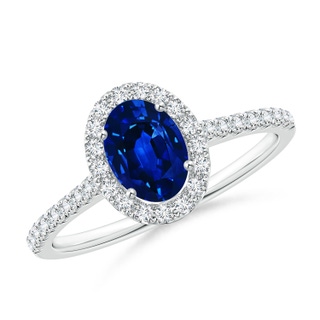 7x5mm AAAA Oval Sapphire Halo Ring with Diamond Accents in P950 Platinum