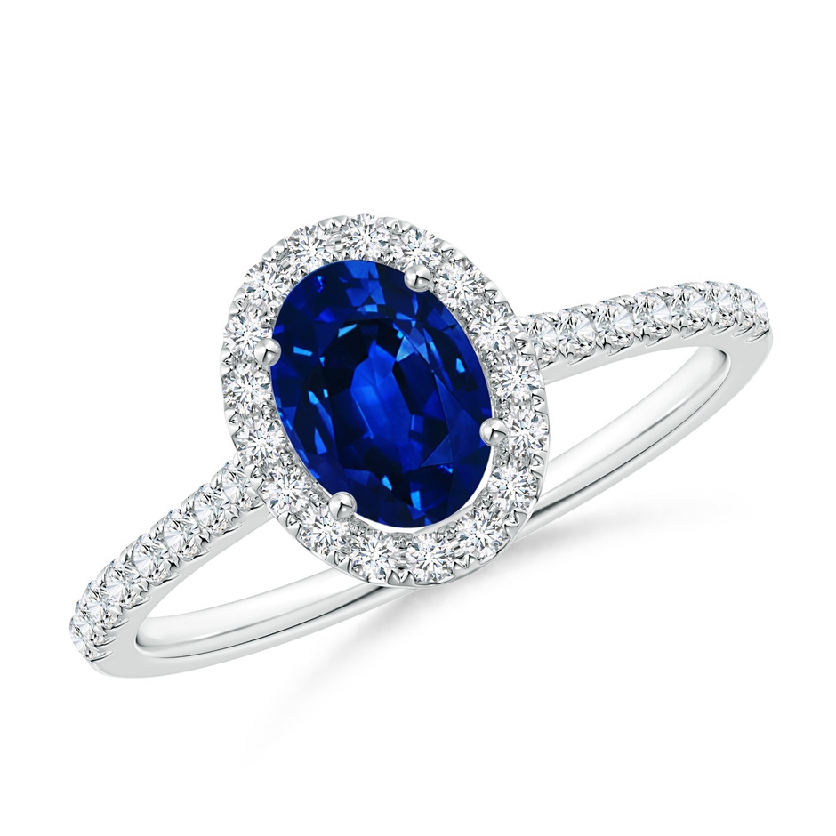 7x5mm AAAA Oval Sapphire Halo Ring with Diamond Accents in P950 Platinum 