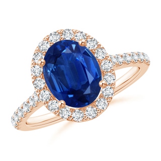 9x7mm AAA Oval Sapphire Halo Ring with Diamond Accents in 10K Rose Gold