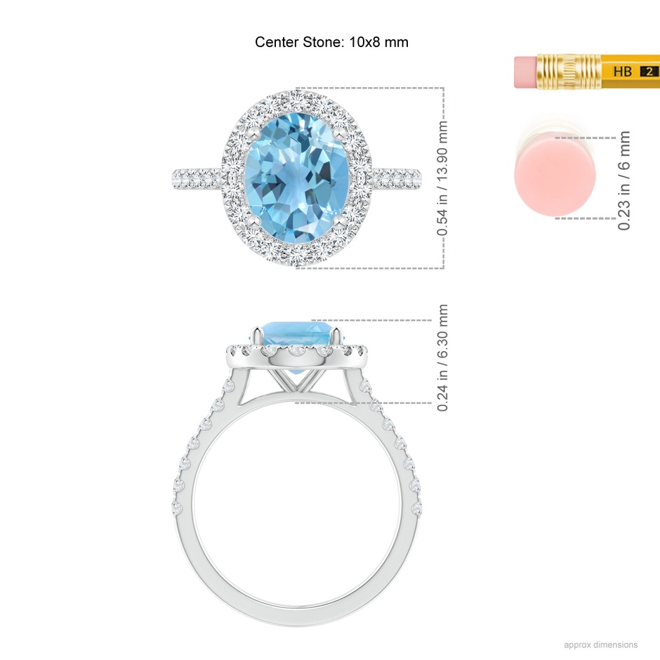10x8mm A Prong-Set Oval Swiss Blue Topaz Halo Ring with Diamond Accents in White Gold ruler