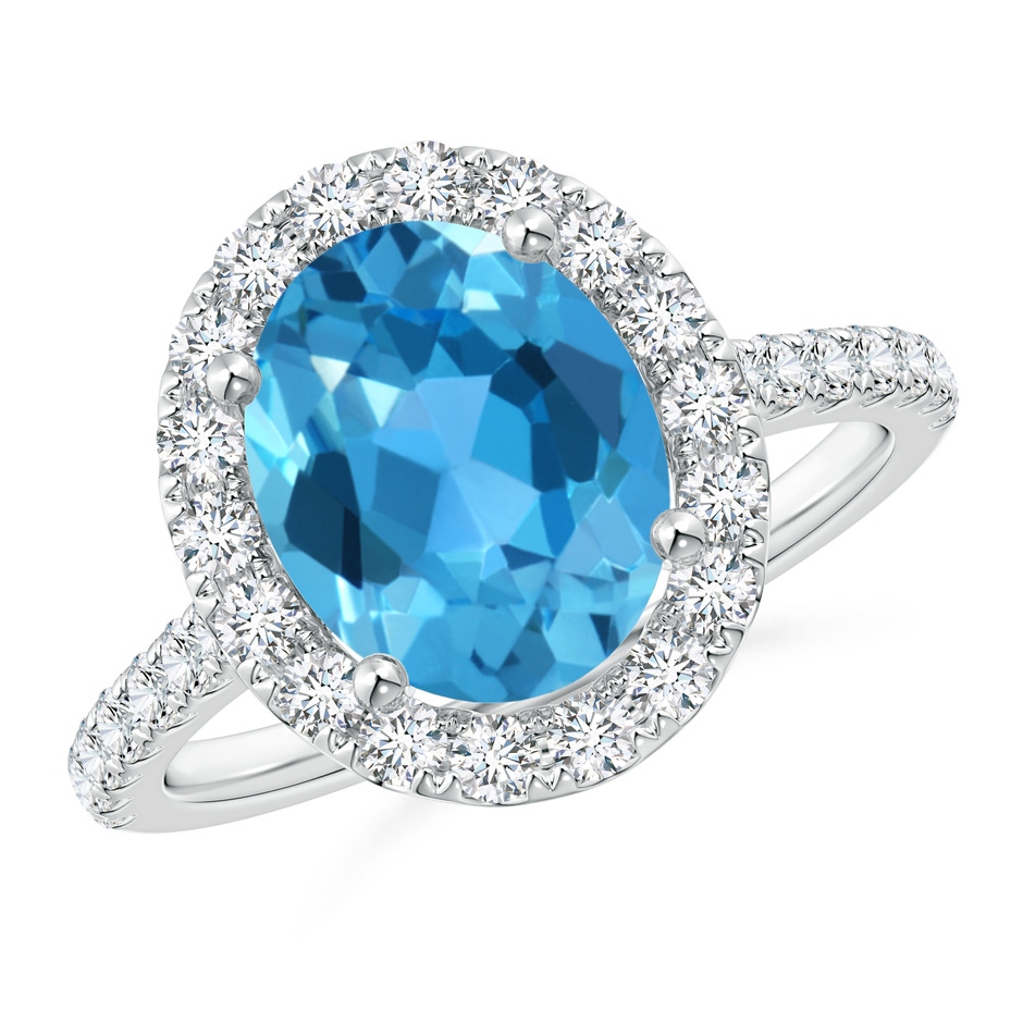 10x8mm AAA Oval Swiss Blue Topaz Halo Ring with Diamond Accents in White Gold 