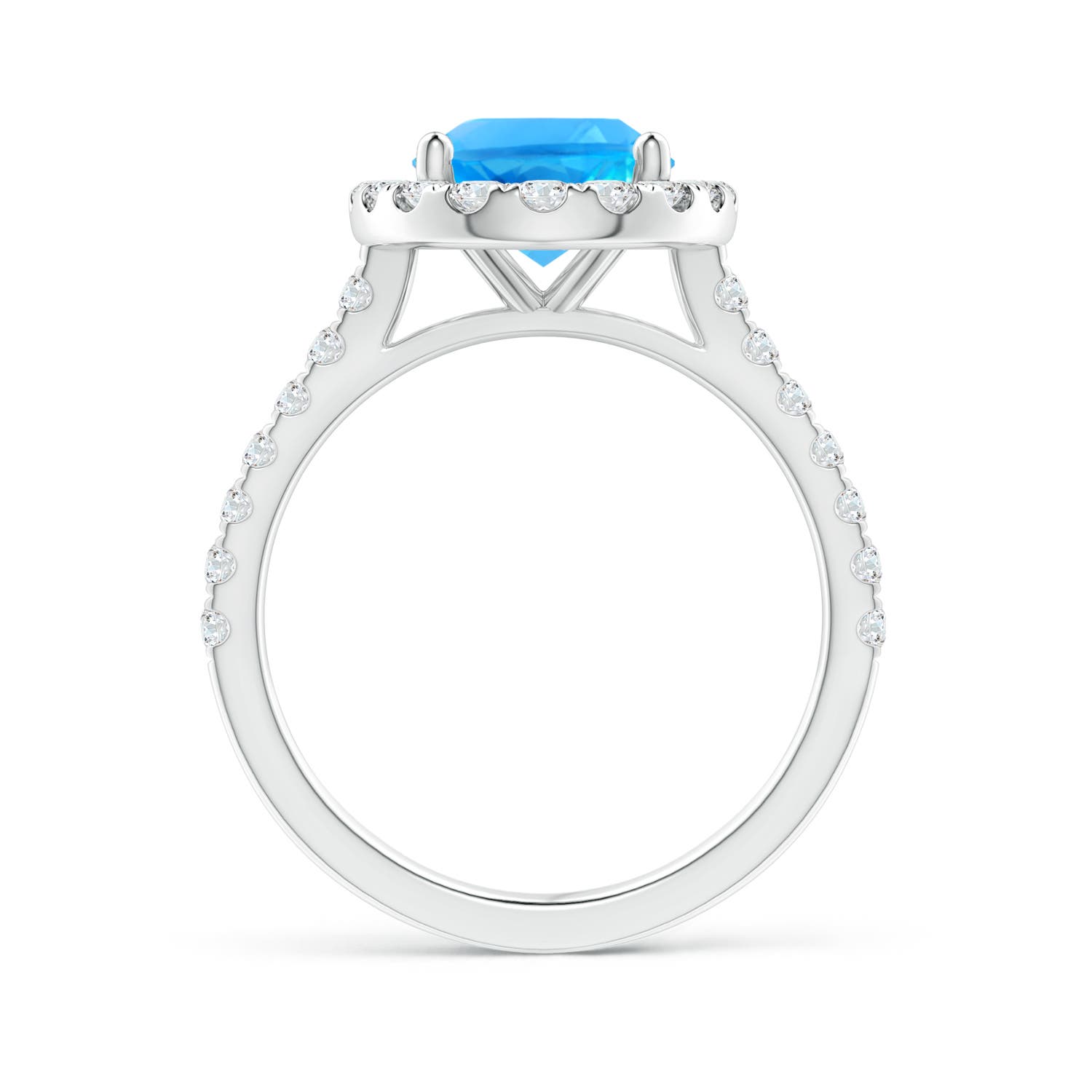 10x8mm AAAA Prong-Set Oval Swiss Blue Topaz Halo Ring with Diamond Accents in P950 Platinum