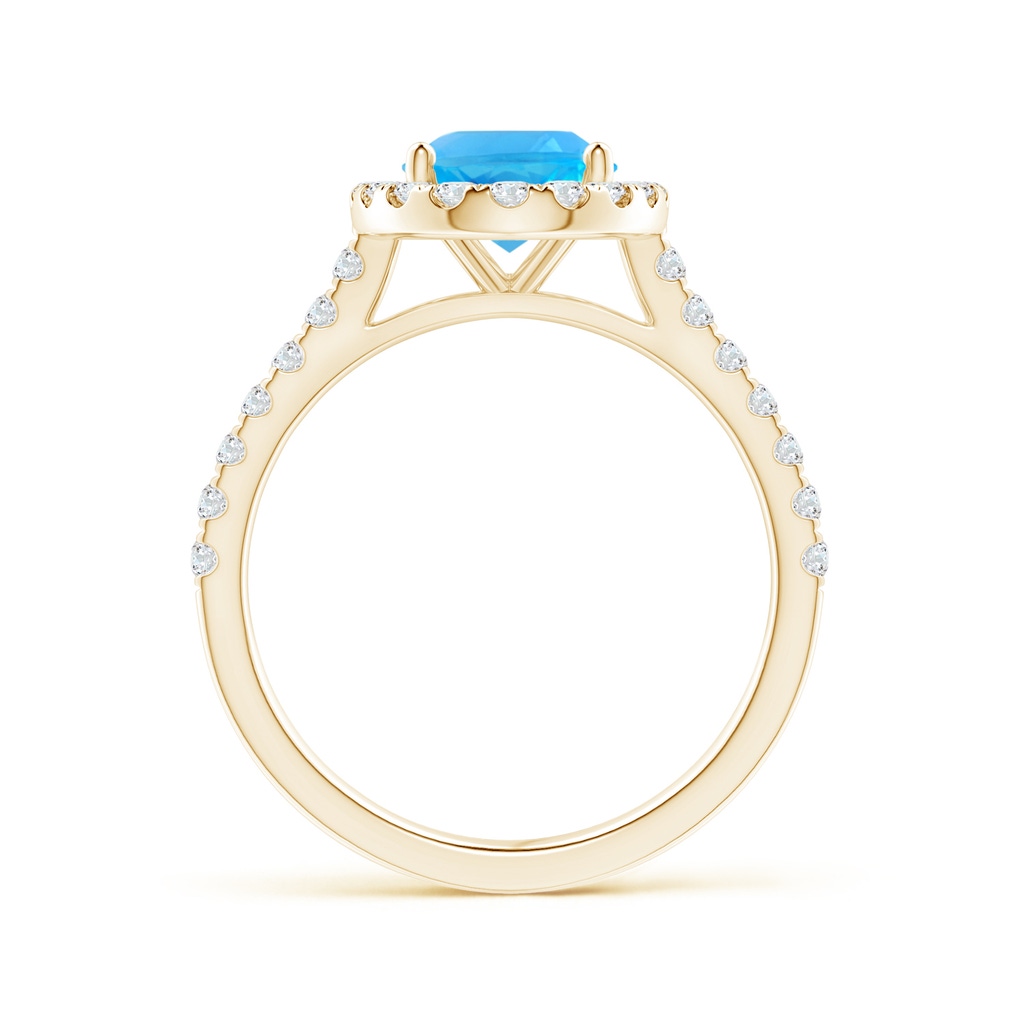 9x7mm AAA Prong-Set Oval Swiss Blue Topaz Halo Ring with Diamond Accents in Yellow Gold - side 199