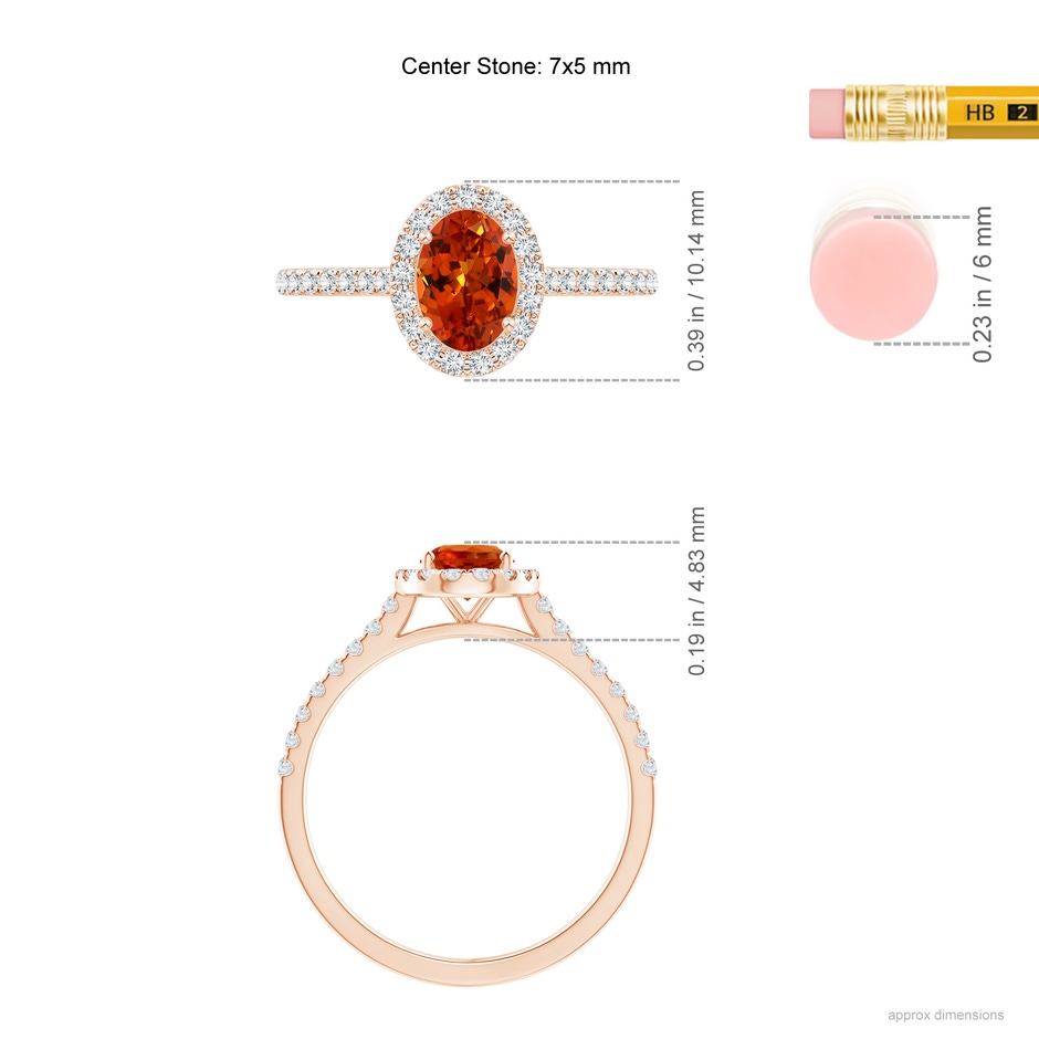 7x5mm AAAA Oval Spessartite Halo Ring with Diamond Accents in Rose Gold ruler