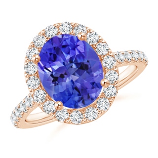 10x8mm AAA Oval Tanzanite Halo Ring with Diamond Accents in Rose Gold