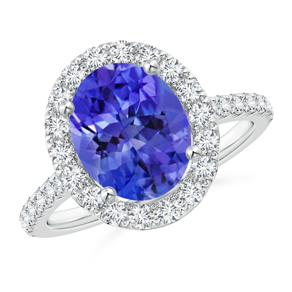 10x8mm AAA Oval Tanzanite Halo Ring with Diamond Accents in White Gold 