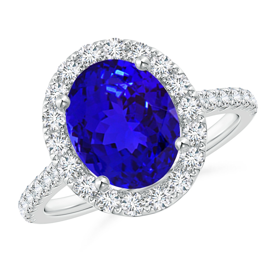 10x8mm AAAA Oval Tanzanite Halo Ring with Diamond Accents in P950 Platinum 